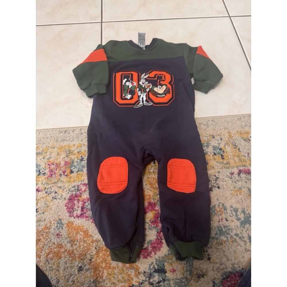 Vtg Warner Bros Store Looney Tunes Football Romper 24M Bugs Bunny Taz 1997